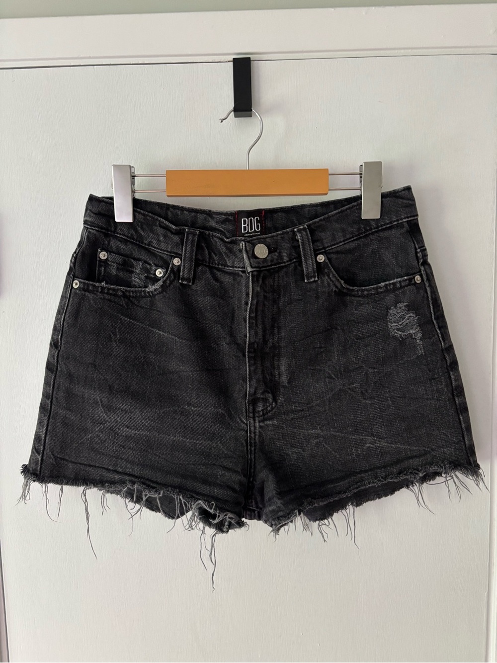 BDG Urban Outfitters High Rise Girlfriend Black Distressed Denim Shorts 28